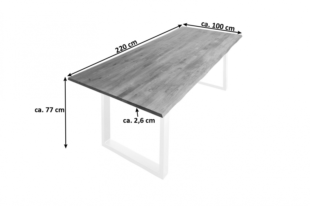  Esstisch Baumkante Massiv Wildeiche 220 x 100 weiß SESSA itemprop=