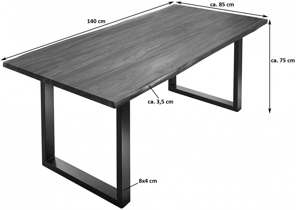 Essgruppe 140 cm wengefarben U-Gestell schwarz mit 6 Stühlen DANIELLE itemprop=