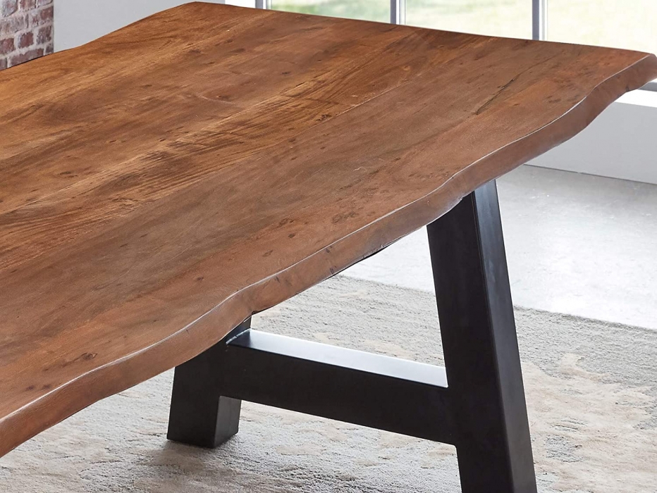 Essgruppe 220 cm Akazie nussbaumfarben A-Gestell schwarz mit 6 Stühlen ATHEN itemprop=