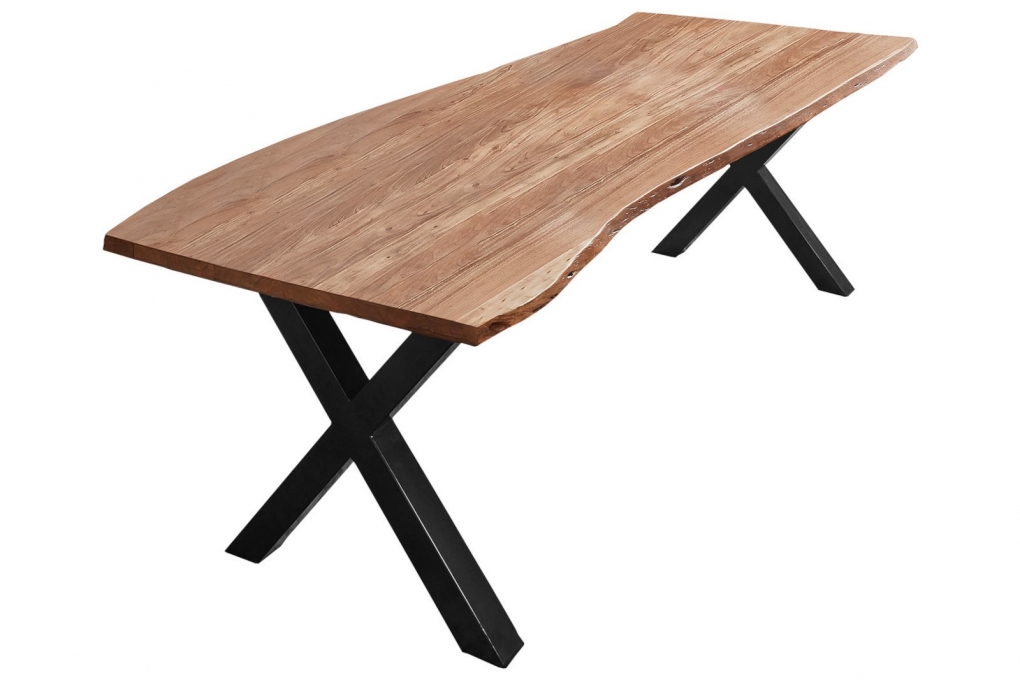 Esstisch Baumkante massiv Akazie natur 260 x 100 X-Gestell schwarz XAVER itemprop=