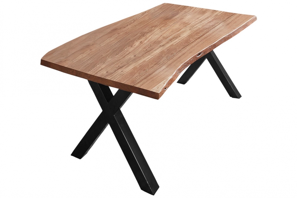  Esstisch Baumkante massiv Akazie natur 200 x 100 X-Gestell schwarz XAVER itemprop=