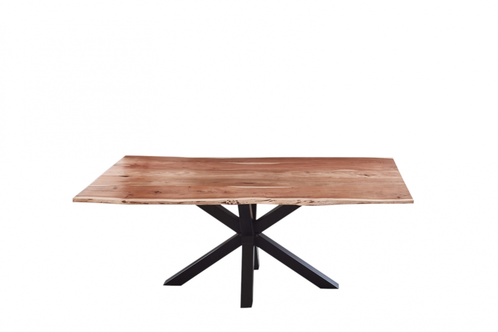  Esstisch Baumkante massiv Akazie natur 200 cm Spider-Gestell schwarz QUINCY itemprop=