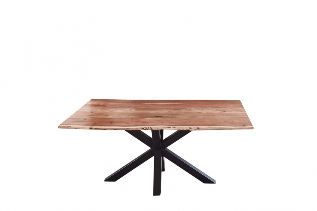 Esstisch Baumkante massiv Akazie natur 160 cm Spider-Gestell schwarz QUINCY itemprop=