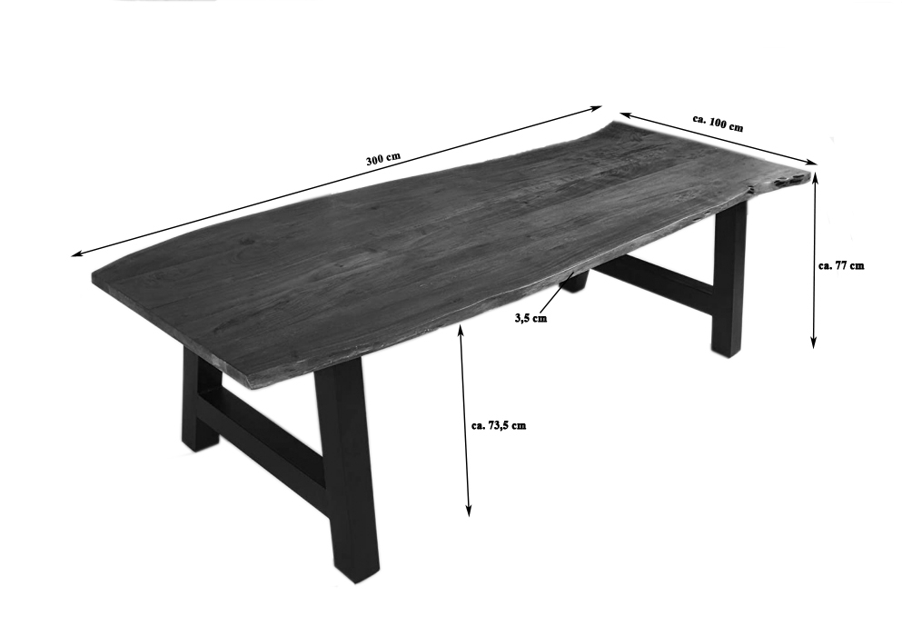 Essgruppe 300 cm Akazie nussbaumfarben A-Gestell schwarz mit 10 Stühlen ADELAIDE itemprop=