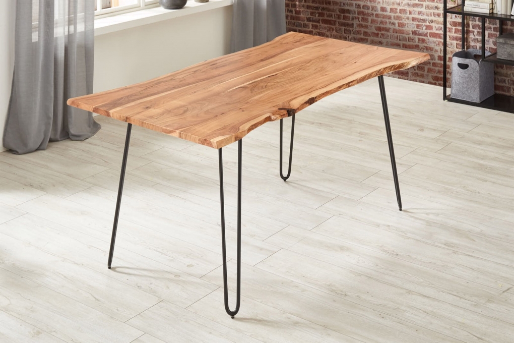  Esstisch Baumkante massiv Akazie natur 180 Hairpin-Gestell schwarz HANNAH itemprop=