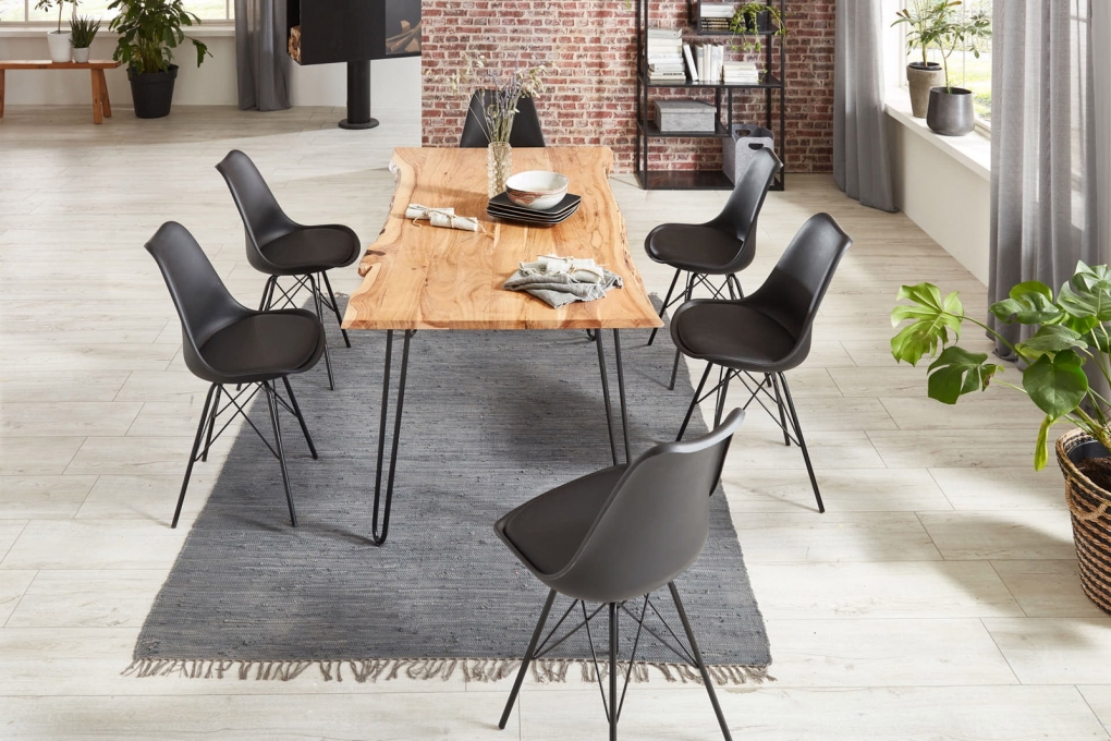  Esstisch Baumkante massiv Akazie natur 180 Hairpin-Gestell schwarz HANNAH itemprop=