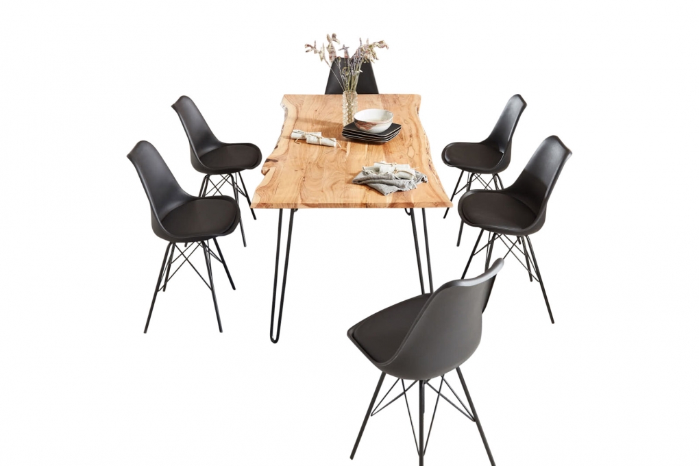  Esstisch Baumkante massiv Akazie natur 180 Hairpin-Gestell schwarz HANNAH itemprop=