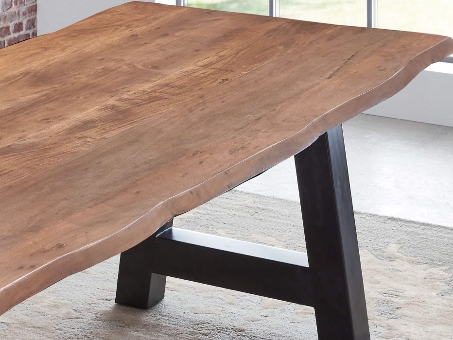 Essgruppe 160 cm Akazie naturfarben A-Gestell schwarz mit 6 Stühlen ATHEN itemprop=