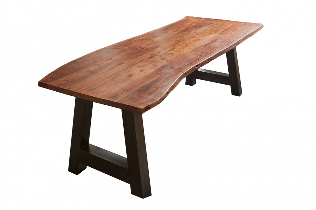  Esstisch Baumkante massiv Akazie Nussbaum 160 x 85 A-Gestell schwarz ATHEN itemprop=