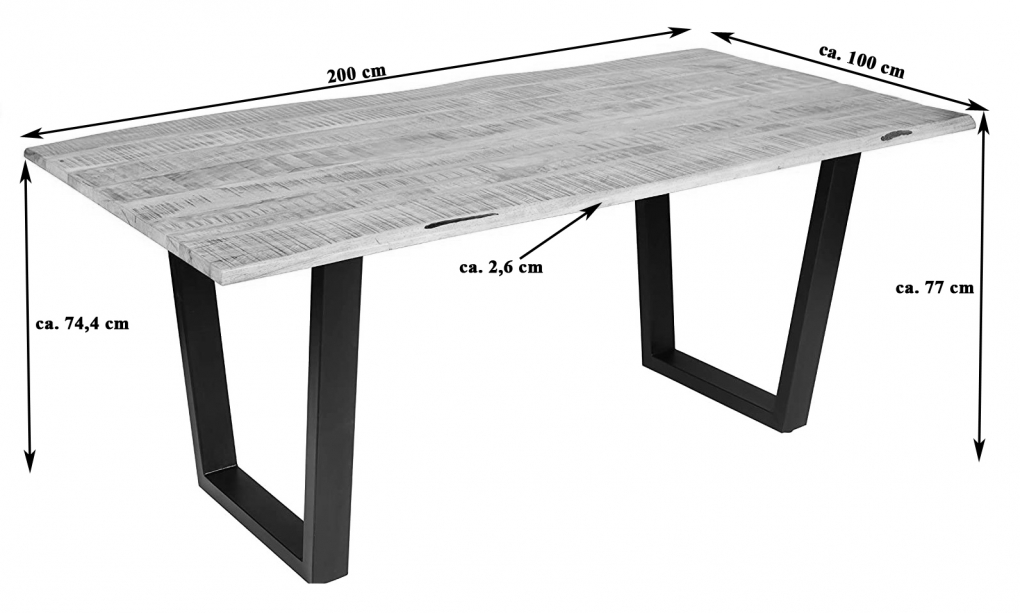 Esstisch Baumkante Massiv Mango naturfarben 200 x 100 schwarz V-Gestell DORA itemprop=