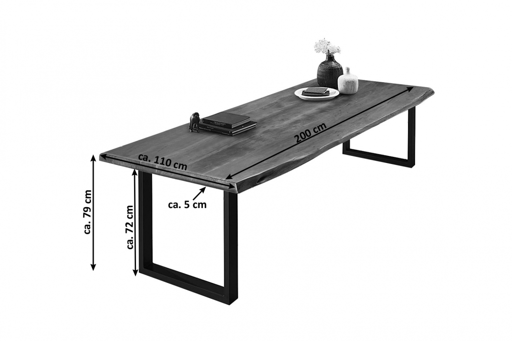 SAM® Esstisch Baumkante massiv Akazie nussbaumfarben 200 x 110 schwarz VALIN itemprop=