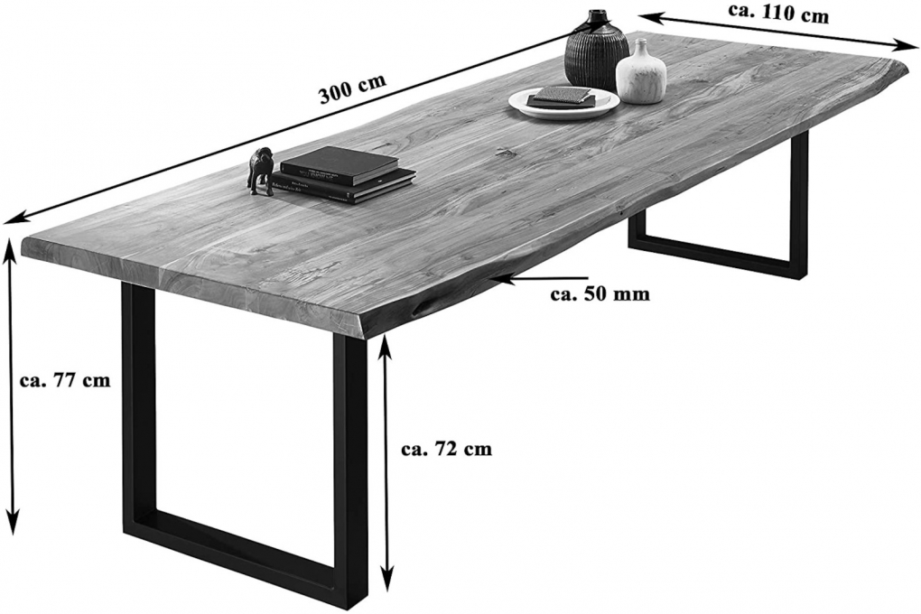 SAM® Esstisch Baumkante massiv Akazie nussbaumfarben 300 x 110 schwarz VALIN itemprop=