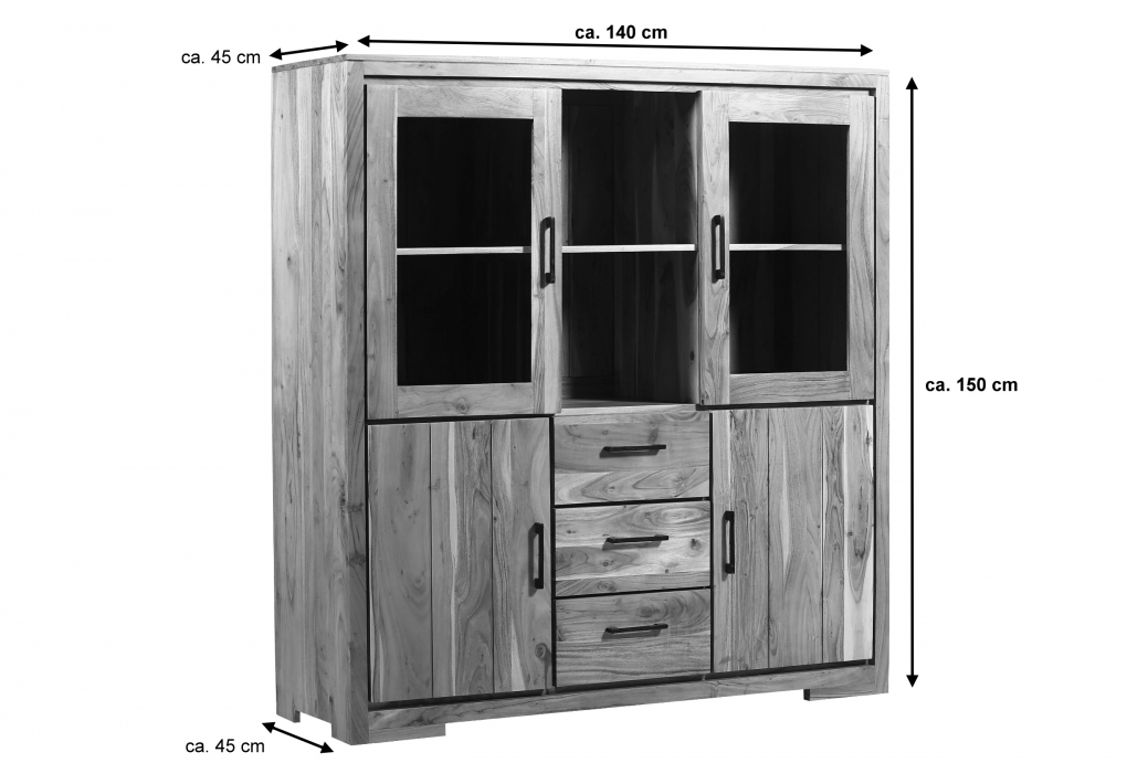 Highboard 140 x 45 x 150 cm Akazienholz naturfarben SARAH itemprop=