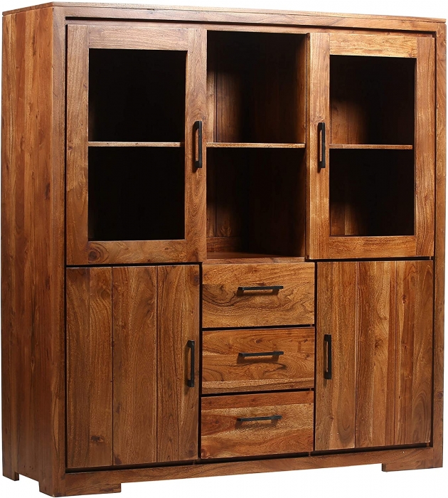 Highboard 140 x 45 x 150 cm Akazienholz nussbaumfarben SARAH itemprop=