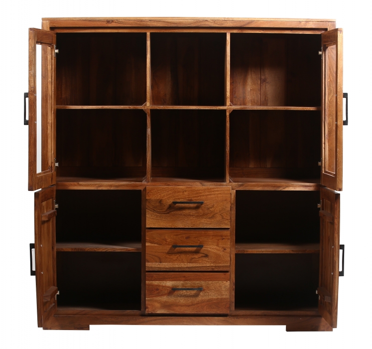 Highboard 140 x 45 x 150 cm Akazienholz nussbaumfarben SARAH itemprop=