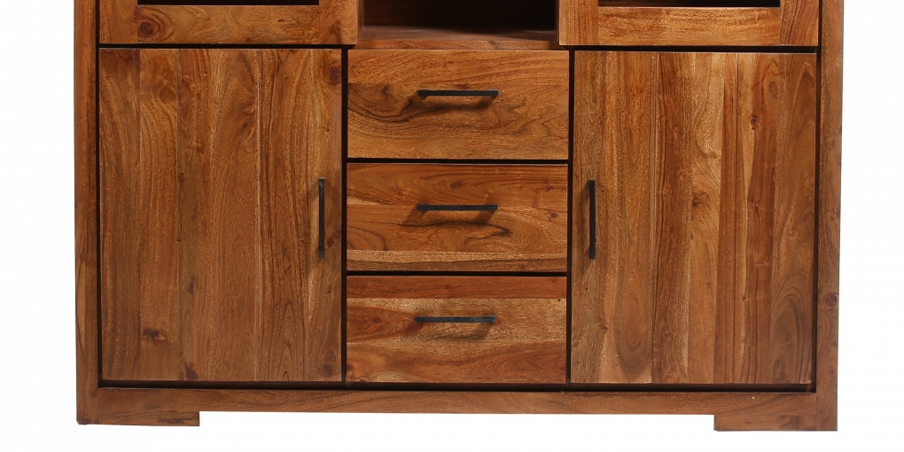 Highboard 140 x 45 x 150 cm Akazienholz nussbaumfarben SARAH itemprop=