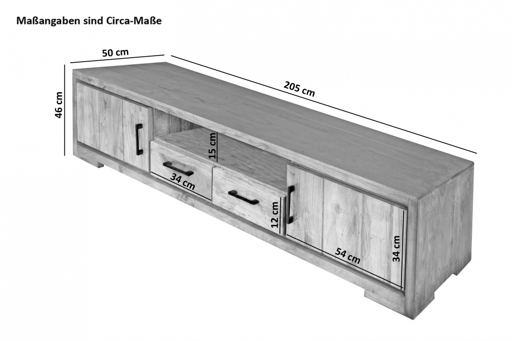 Lowboard TV-Schrank 205 x 50 x 45 cm Akazienholz naturfarben SARAH itemprop=