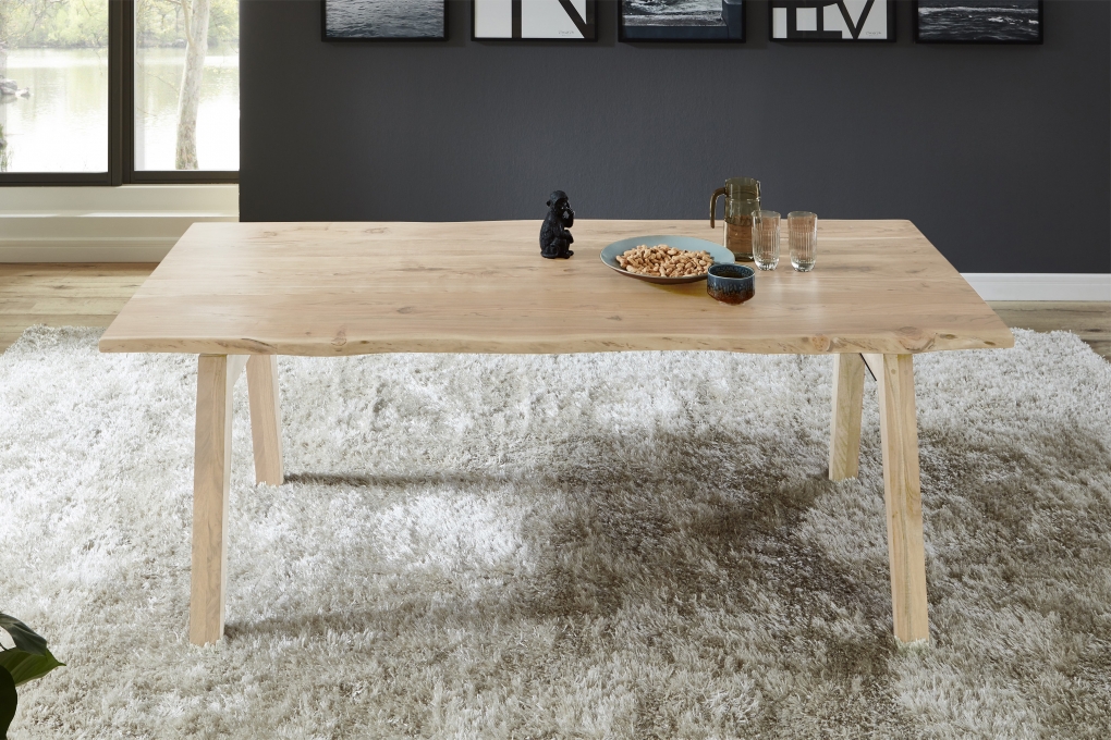 SAM® Esstisch Baumkante massiv Akazie natur 180 x 90 A-Holzgestell naturfarben NELE itemprop=