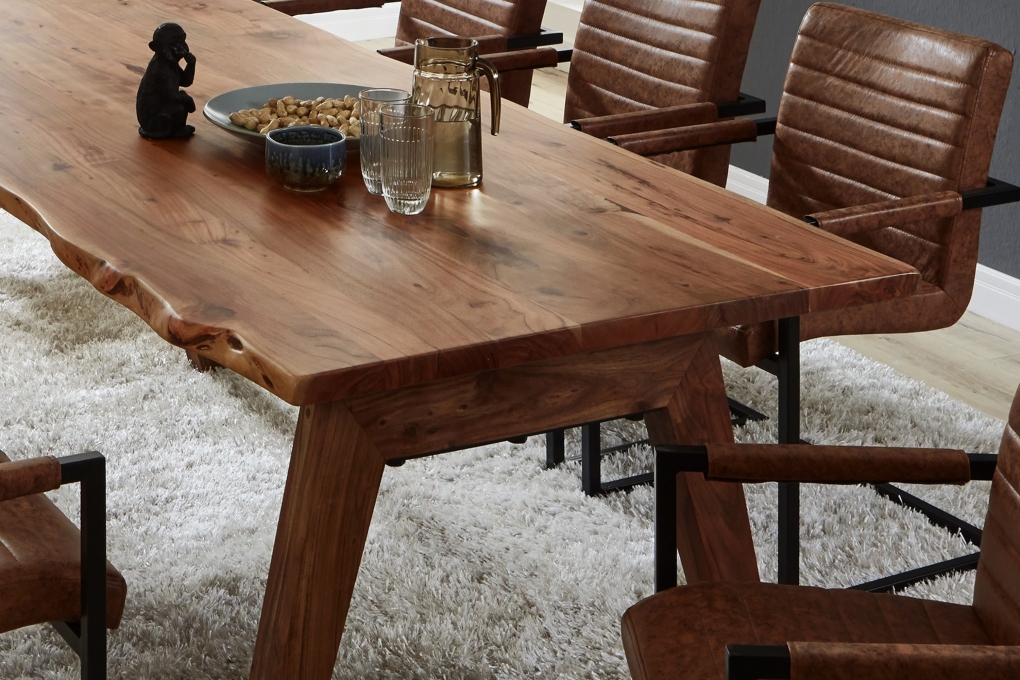 Esstisch Baumkante massiv Akazie nuss 220 x 100 A-Holzgestell nussbaumfarben NELE itemprop=