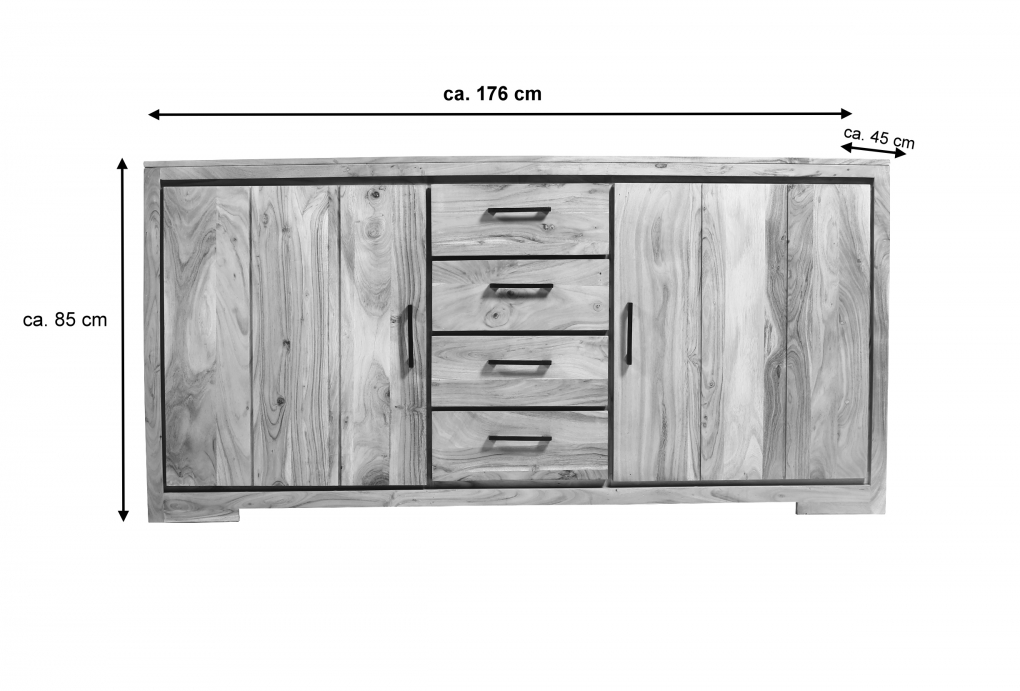 Sideboard 176 cm Akazienholz naturfarben SARAH itemprop=