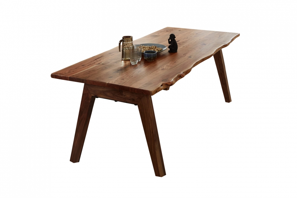 Esstisch Baumkante massiv Akazie nuss 180 x 90 A-Holzgestell nussbaumfarben NELE itemprop=