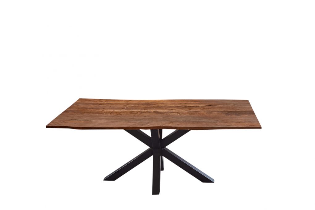  Esstisch Baumkante massiv Akazie nussbaum 220 cm Spider-Gestell schwarz QUINCY itemprop=