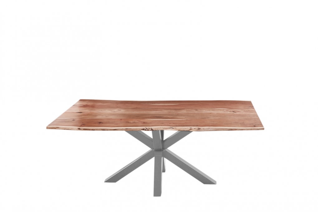 Esstisch Baumkante massiv Akazie natur 180 cm Spider-Gestell silber QUINCY itemprop=