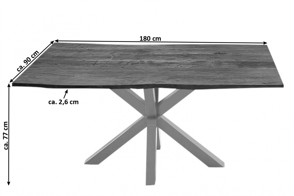  Esstisch Baumkante massiv Akazie nussbaum 180 cm Spider-Gestell silber QUINCY itemprop=