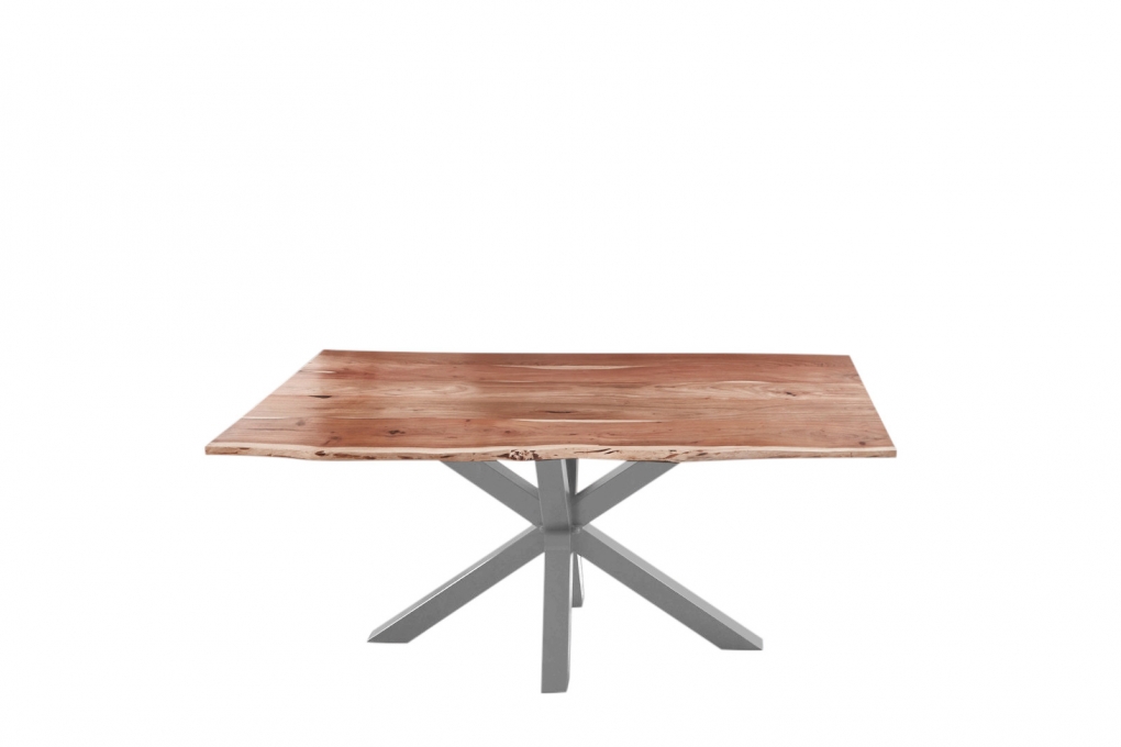  Esstisch Baumkante massiv Akazie natur 160 cm Spider-Gestell silber QUINCY itemprop=