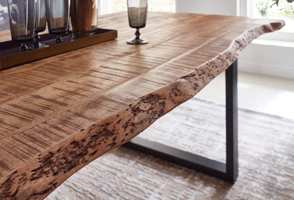 Essgruppe 180 cm Mango naturfarben U-Gestell schwarz mit 6 Stühlen NORINA itemprop=