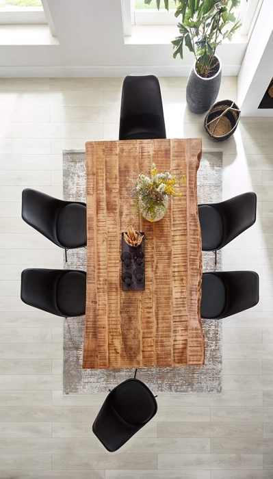 Essgruppe 180 cm Mango naturfarben U-Gestell schwarz mit 6 Stühlen NORINA itemprop=