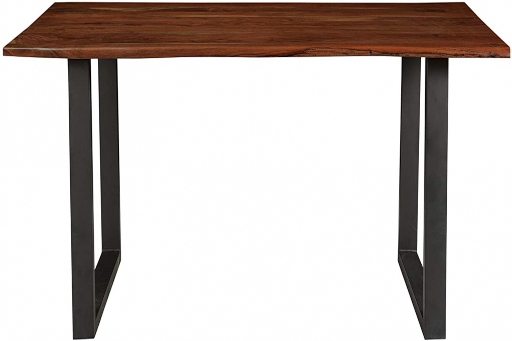  Esstisch Baumkante massiv Akazie nussbaum 100 x 70 cm U-Gestell schwarz INSA itemprop=