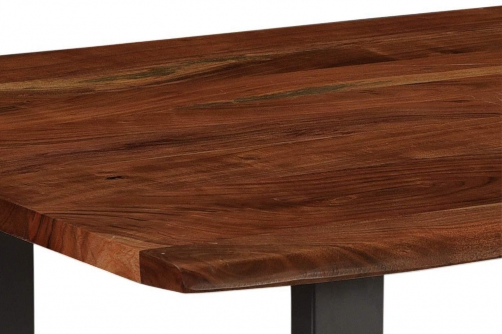  Esstisch Baumkante massiv Akazie nussbaum 130 x 75 cm U-Gestell schwarz INSA itemprop=