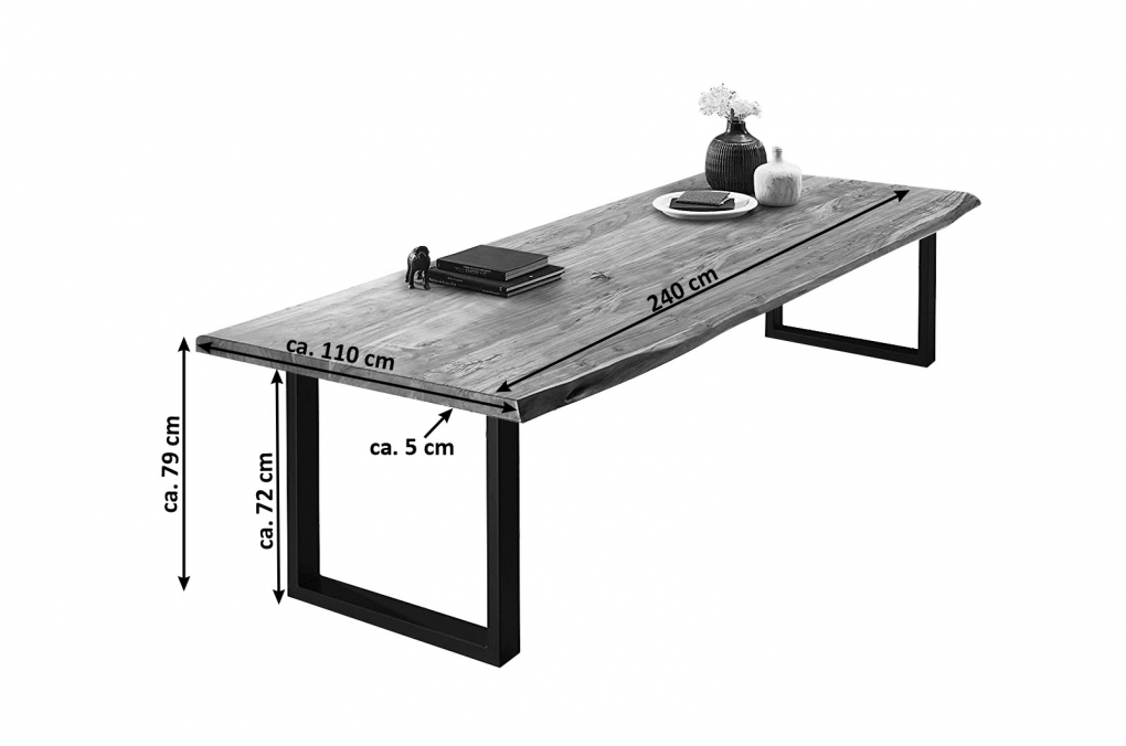  Esstisch Baumkante massiv Akazie natur 240 x 110 silber VALIN itemprop=