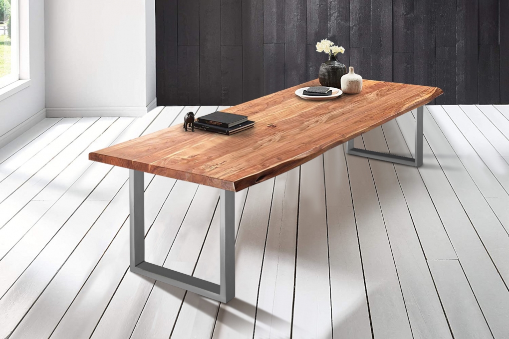  Esstisch Baumkante massiv Akazie natur 280 x 110 silber VALIN itemprop=