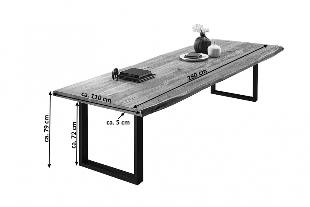  Esstisch Baumkante massiv Akazie natur 280 x 110 silber VALIN itemprop=