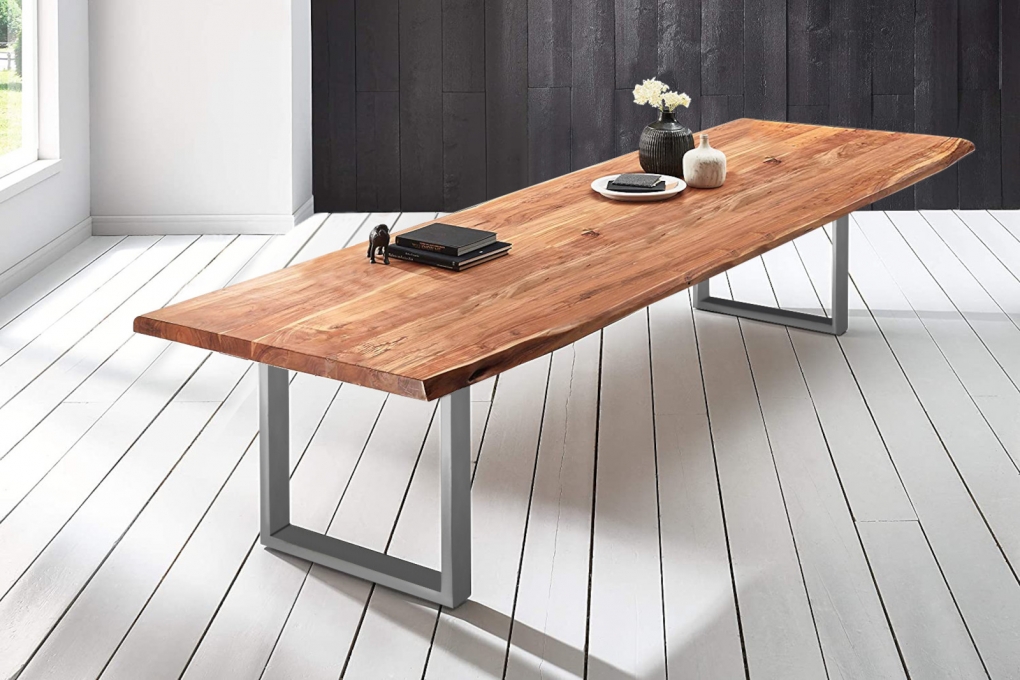  Esstisch Baumkante massiv Akazie natur 300 x 110 silber VALIN itemprop=