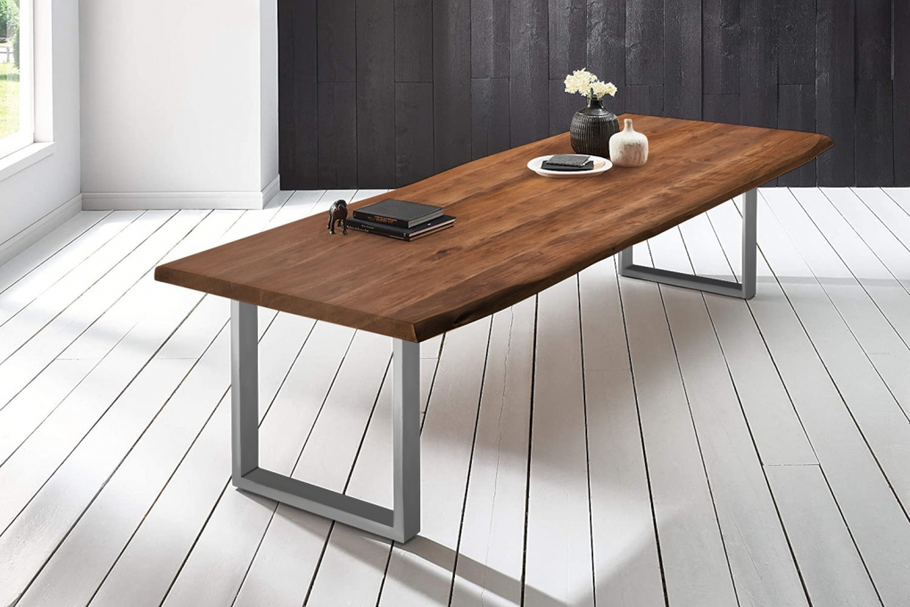  Esstisch Baumkante massiv Akazie nussbaumfarben 260 x 110 silber VALIN itemprop=