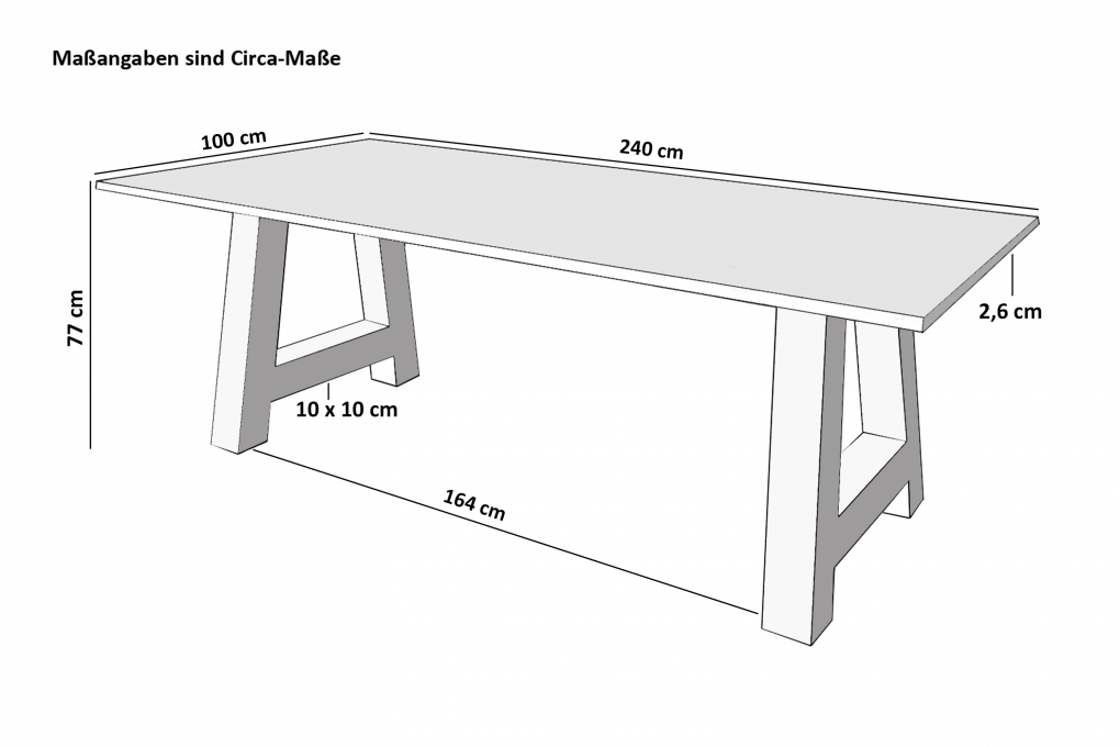  Esstisch Baumkante massiv Akazie Natur 240 x 100 A-Gestell silber ATHEN itemprop=