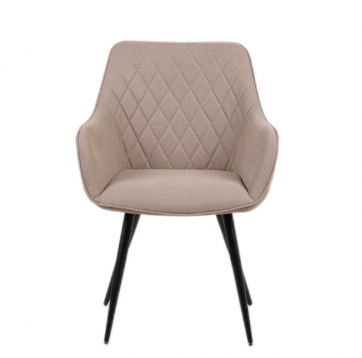  Esszimmer Armlehnstuhl Stoffbezug Taupe, Schwarze Metallfüße ELLI itemprop=
