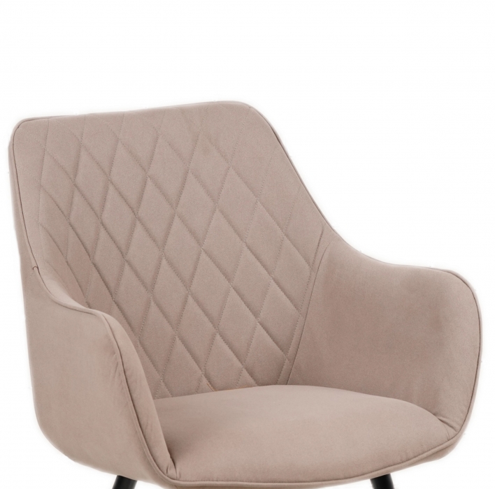  Esszimmer Armlehnstuhl Stoffbezug Taupe, Schwarze Metallfüße ELLI itemprop=