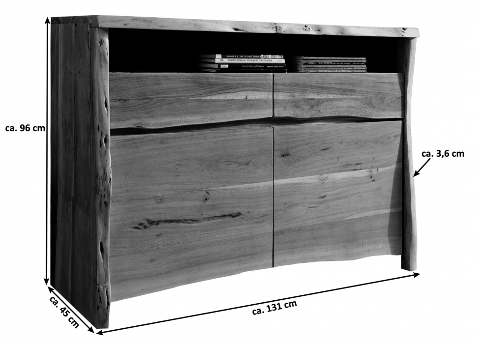 Sideboard 131 x 96 x 45 cm Akazienholz massiv nussbaumfarben NILS I itemprop=