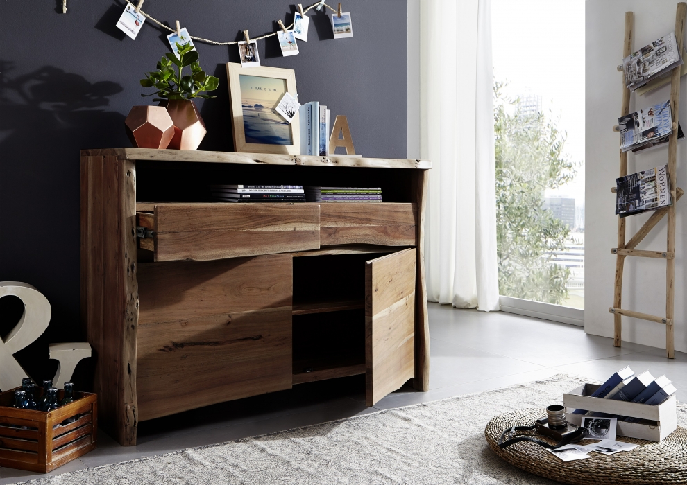 Sideboard 131 x 96 x 45 cm Akazienholz massiv nussbaumfarben NILS I itemprop=