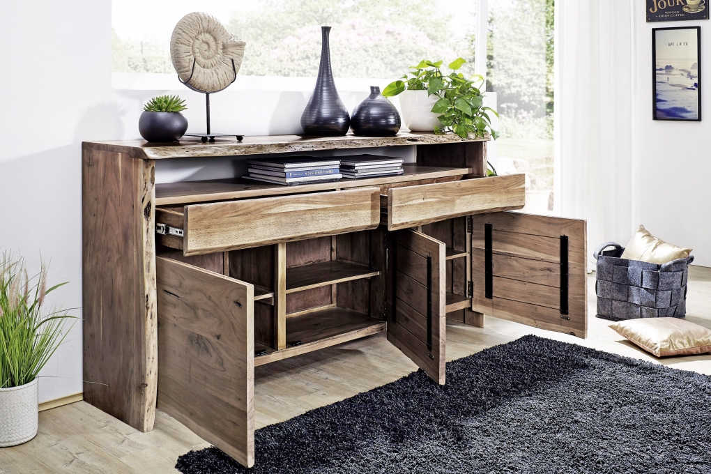 Sideboard 191 x 96 x 45 cm Akazienholz massiv naturfarben NILS II itemprop=