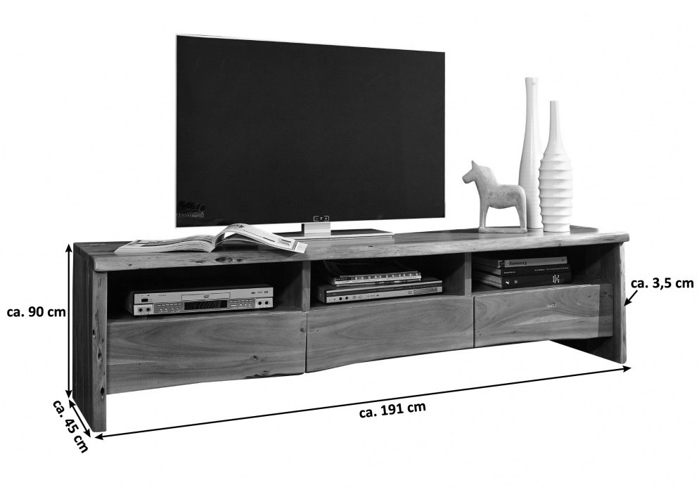 Lowboard TV-Schrank 191 x 50 x 45 cm Akazienholz naturfarben NILS II itemprop=