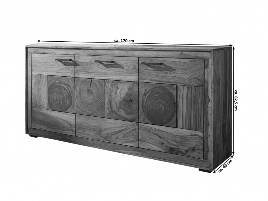 Sideboard 170 x 82,5 x 40 cm Akazienholz massiv naturfarben NORA itemprop=