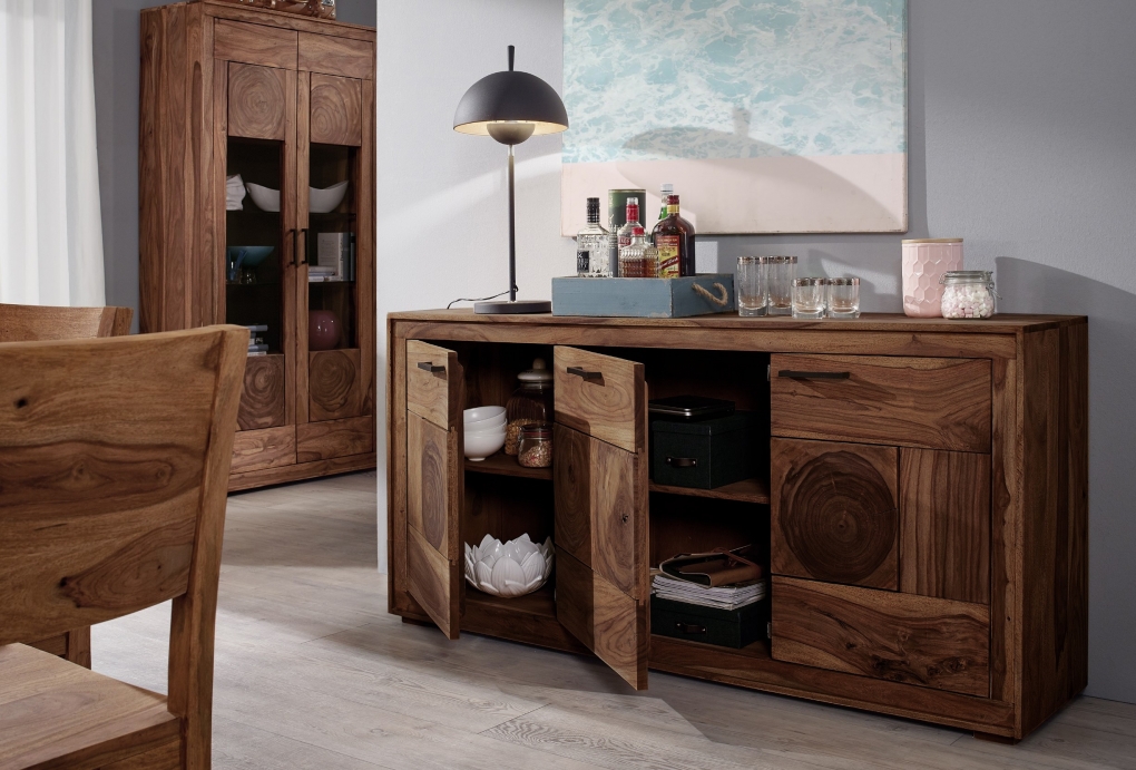 Sideboard 170 x 82,5 x 40 cm Akazienholz massiv nussbaumfarben NORA itemprop=