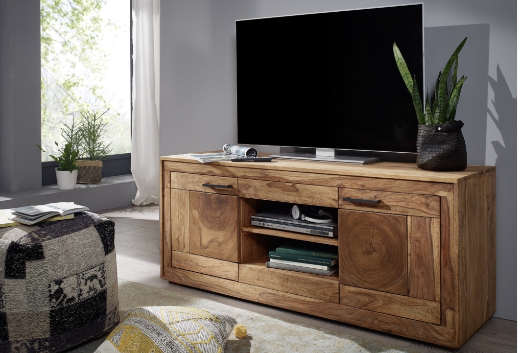 Lowboard TV-Schrank 150 x 60 x 46 cm Akazienholz naturfarben NORA II itemprop=
