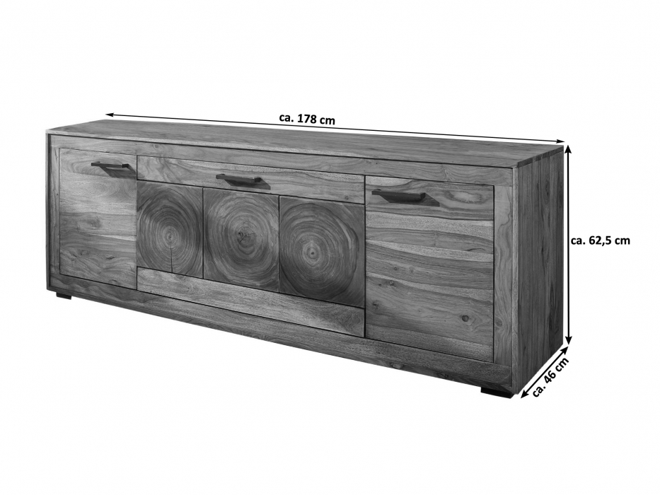 Lowboard TV-Schrank 178 x 62,5 x 46 cm Akazienholz naturfarben NORA III itemprop=