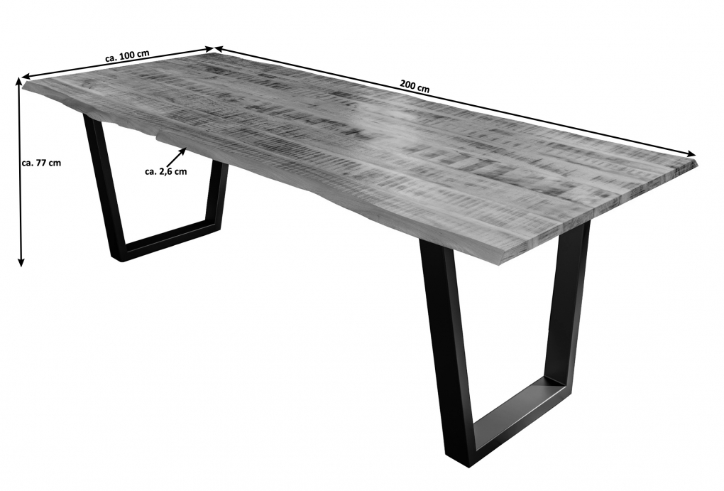 Essgruppe 200 cm Mango naturfarben V-Gestell silber mit 6 Stühlen DORA itemprop=